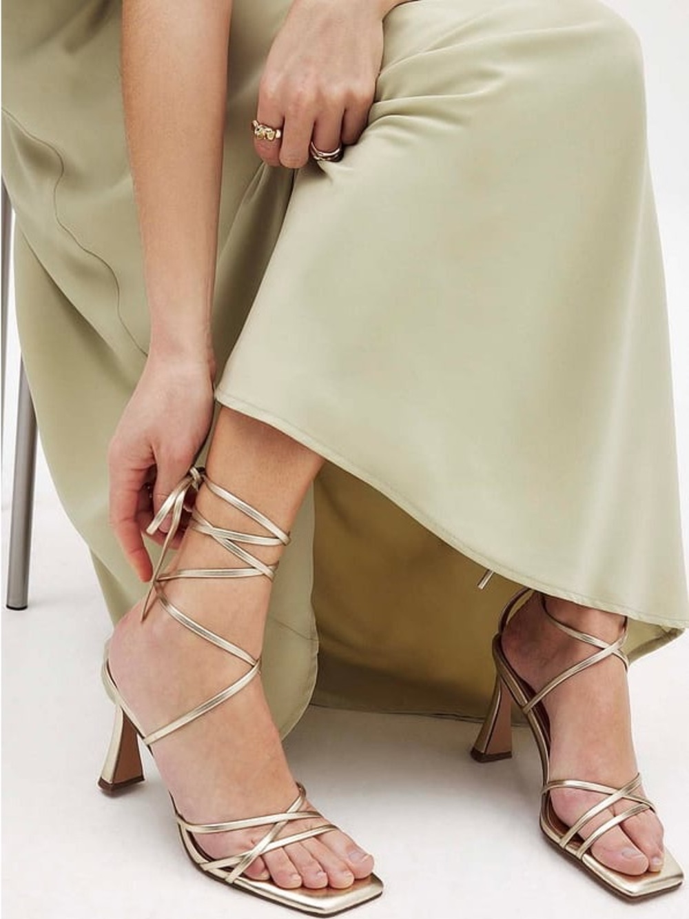 NA-KD Strappy Metallic Lace-Up Heels in Gold